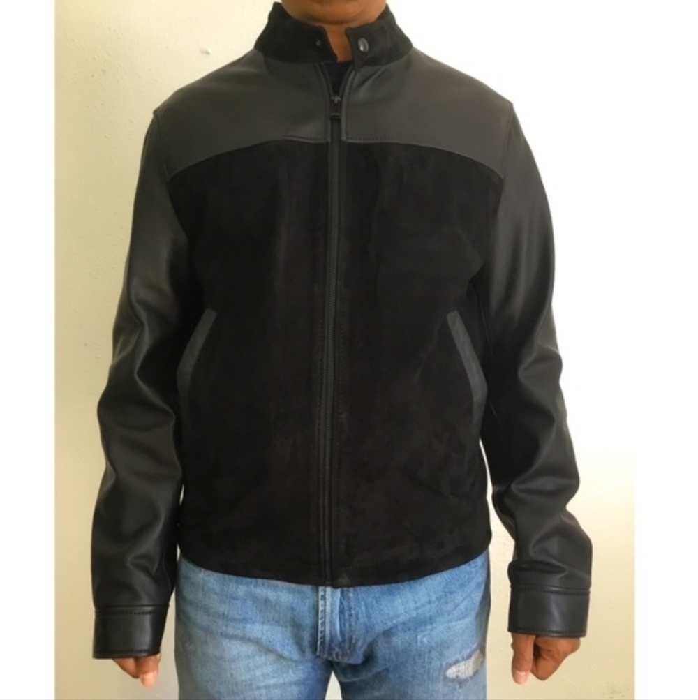 Murano Premium Leather Black Lambskin Leather and Suede Jacket_S